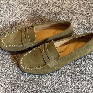 Lands End sage green suede loafers